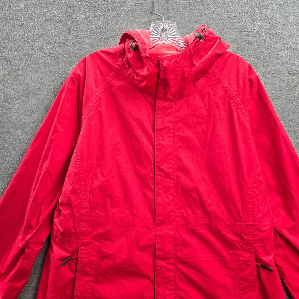 Cabelas Men Jacket Large Red Hooded Rain Coat Pockets Full Zip‎